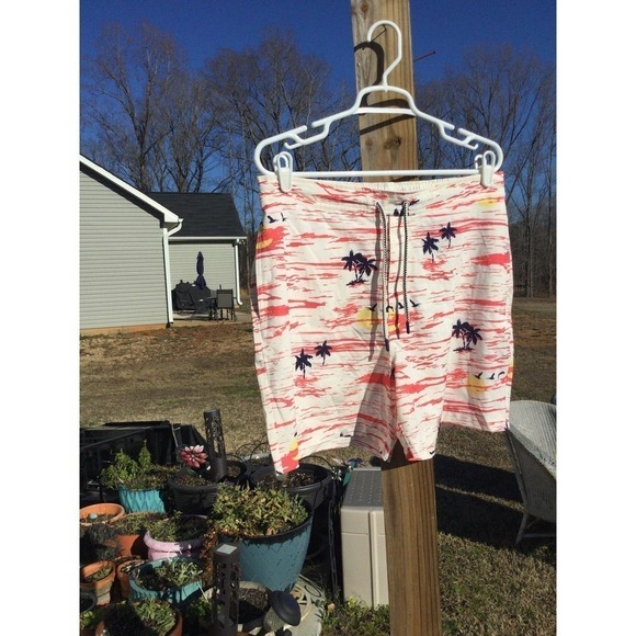 Johnnie-o Mens swim trunks size large drawstring swimming white orange palm tree - Picture 1 of 13